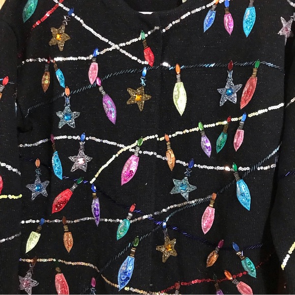 Vintage Design Options by Philip&Jane Christmas/ holiday sweater w/string lights - Picture 4 of 5